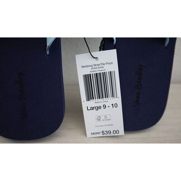 Vera Bradley 29359-15419L Sz L 9-10 Antilles Treasure Webbing Strap Flip Flops - Picture 7 of 8